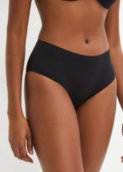 Figi panty Feel Comfort bezszwowe (3 pary). Czarne majtki damskie bonprix. Za 89.99 zł.