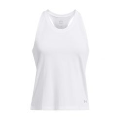 Damski tank top Under Armour Launch. Białe topy damskie Under Armour, bez wzorów, z materiału, sportowe, bez kołnierzyka, bez ramiączek. Za 204.50 zł.