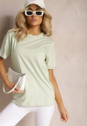 Jasnozielona Bawełniana Koszulka z Krótkim Rękawem Anemila. Zielone bluzki damskie Renee, s, bez wzorów, z bawełny, biznesowe, bez kołnierzyka, bez ramiączek. Za 14.99 zł.