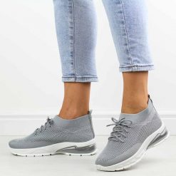 Szare sportowe buty damskie Potocki 25009. Szare obuwie sportowe damskie POTOCKI, bez wzorów, z tkaniny, bez zapięcia. Za 99.00 zł.