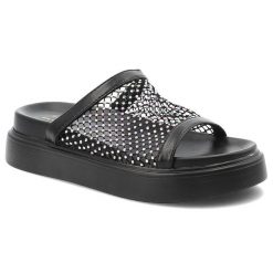Czarne Klapki S.Barski Eleganckie Obuwie Damskie z Cyrkoniami. Czarne klapki damskie S.BARSKI, na lato, bez wzorów, eleganckie, bez obcasa, na platformie, bez zapięcia. Za 119.00 zł.