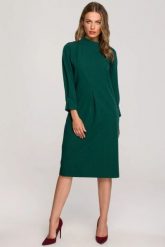 Sukienka elegancka pudełkowa z zaszewkami zielona. Zielone sukienki damskie Stylove, do pracy, xl, bez wzorów, biznesowe, bez kołnierzyka, bez ramiączek. W wyprzedaży za 251.00 zł.