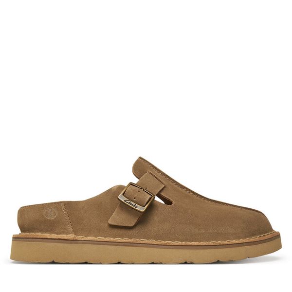 Klapki Clarks. Brązowe klapki męskie Clarks, bez wzorów, bez zapięcia. Za 449.99 zł.