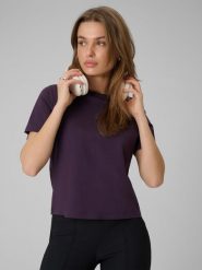 4F T-shirt regular gładki damski - fioletowy S. Fioletowe t-shirty damskie 4F, s, bez wzorów, z bawełny, bez kołnierzyka, bez ramiączek. Za 69.99 zł.