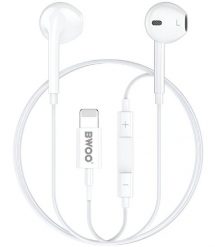 BWOO Przewodowe słuchawki Lightning z regulacją głośności HF179 białe. Białe słuchawki douszne 4kom.pl. Za 25.50 zł.