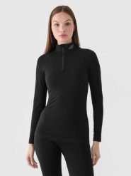4F Bielizna termoaktywna bezszwowa z wełną Merino (góra) damska - czarna XS/S. Czarna bielizna sportowa damska 4F, l, bez wzorów, z dzianiny. Za 349.99 zł.