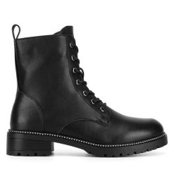 Trzewiki Jenny Fairy. Czarne botki damskie Jenny Fairy, bez wzorów, bez obcasa, na płaskiej podeszwie, bez zapięcia. Za 109.99 zł.