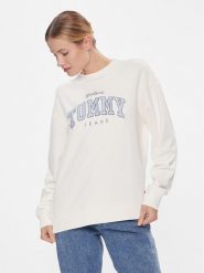 Tommy Jeans Bluza Tjw Rlx Varsity Luxe Crew DW0DW17339 Biały Regular Fit. Białe bluzy damskie Tommy Jeans, s, bez wzorów, z bawełny, bez ramiączek, bez kaptura. Za 359.99 zł.