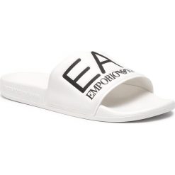 Klapki EA7 EMPORIO ARMANI - XCP001 XCC22 00001 White. Białe klapki damskie EA7 Emporio Armani, bez wzorów, z materiału, bez obcasa, bez zapięcia. W wyprzedaży za 169.00 zł.