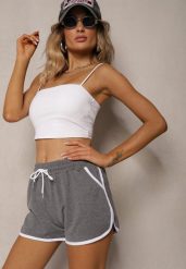 Ciemnoszare Szorty Dresowe z Dodatkiem Bawełny High Waist Wykończone Lamówką Mivorina. Szare szorty damskie Renee, bez wzorów, z bawełny, eleganckie, z podwyższonym stanem. Za 29.99 zł.