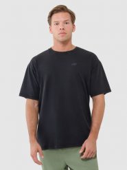 4F T-shirt oversize gładki męski - czarny L. Czarne t-shirty męskie 4F, l, z aplikacjami, z bawełny, bez kołnierzyka, bez ramiączek. W wyprzedaży za 49.99 zł.