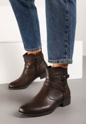 Brązowe Botki Sztyblety Zdobione Paskami z Klamerkami Delrith. Brązowe botki damskie Born2be, z aplikacjami, z jeansu, eleganckie, bez obcasa, na obcasie, bez zapięcia. Za 59.99 zł.