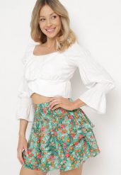 Zielona Spódnica Mini w Kwiatowy Print z Falbankami Rozkloszowana Kilina. Zielone spódnice damskie Born2be, na lato, m, bez wzorów, mini, rozkloszowane. Za 39.99 zł.