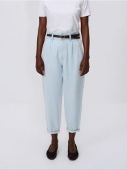 Jeansy paperbag - turkusowy. Niebieskie jeansy damskie Reserved, bez wzorów, z bawełny. Za 139.99 zł.