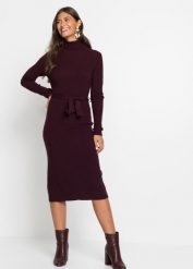Sukienka dzianinowa. Brązowe sukienki damskie bonprix, bez wzorów, z dzianiny, bez kołnierzyka, bez ramiączek. Za 134.99 zł.