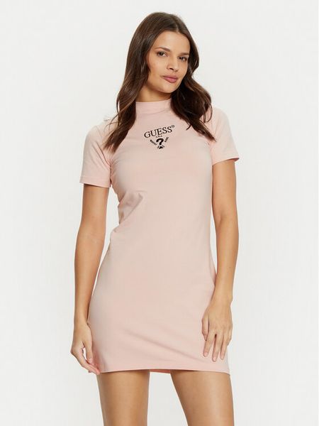Guess Sukienka codzienna V4YK02 KCDH1 Różowy Regular Fit. Czerwone sukienki damskie Guess, na co dzień, xl, z aplikacjami, z bawełny, bez kołnierzyka, bez ramiączek, proste. Za 219.99 zł.