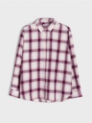 Flanelowa koszula w kratę z domieszką bawełny - wielobarwny. Koszule damskie Sinsay, l, bez wzorów, z bawełny, bez kołnierzyka, bez ramiączek. Za 49.99 zł.