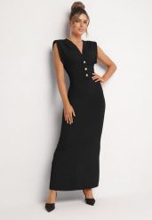 Czarna Koktajlowa Sukienka z Wiskozą Usztywnioną Linią Ramion i Guzikami Ridilia. Czarne sukienki damskie Born2be, na imprezę, l, bez wzorów, z wiskozy, eleganckie, bez kołnierzyka, bez ramiączek, maxi. Za 139.99 zł.