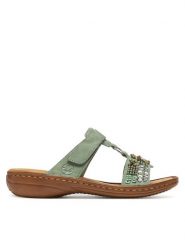 Rieker Klapki 60814-52 Zielony. Zielone klapki damskie Rieker, bez wzorów, z materiału, bez obcasa, bez zapięcia. Za 299.99 zł.