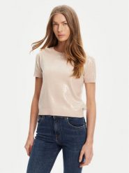 Guess Sweter W5YR21 Z3E70 Beżowy Regular Fit. Brązowe swetry nierozpinane damskie Guess, xl, z aplikacjami, z wiskozy, bez kołnierzyka, bez ramiączek. Za 339.99 zł.