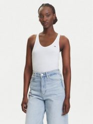 Tommy Jeans Top DW0DW20917 Biały Regular Fit. Białe topy damskie Tommy Jeans, xxs, bez wzorów, z jeansu, bez kołnierzyka, bez ramiączek. Za 99.99 zł.