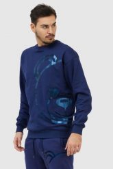 MOSCHINO Granatowa bluza męska z misiem. Niebieskie bluzy męskie MOSCHINO, m, bez wzorów, prążkowane, bez ramiączek, bez kaptura. W wyprzedaży za 499.99 zł.