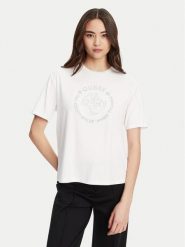 Guess T-Shirt V5YI05 KCOA2 Biały Regular Fit. Białe t-shirty damskie Guess, xl, z aplikacjami, z wiskozy, bez kołnierzyka, bez ramiączek. Za 129.99 zł.