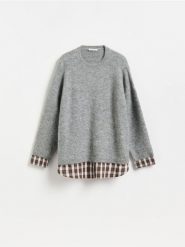 Sweter z domieszką wełny i alpaki - szary. Szare swetry nierozpinane damskie Reserved, l, bez wzorów, z dzianiny, bez kołnierzyka, bez ramiączek. Za 149.99 zł.
