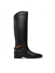Guess Kozaki Joicy FLFJOI LEA11 Czarny. Czarne kozaki damskie Guess, z aplikacjami, ze skóry, bez obcasa, na płaskiej podeszwie, bez zapięcia. Za 889.99 zł.