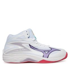 Buty halowe Mizuno. Białe obuwie sportowe damskie Mizuno, bez wzorów, bez zapięcia. Za 449.99 zł.