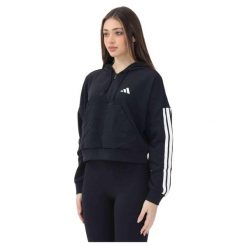 Bluza Adidas Sport W 3S Ft Qz Hd Damskie. Czarne bluzy damskie Adidas, l, bez wzorów, z bawełny, sportowe, bez ramiączek, z kapturem. Za 200.99 zł.