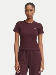 Lacoste T-Shirt TF5538 Bordowy Slim Fit. Czerwone t-shirty damskie Lacoste, bez wzorów, z bawełny, bez kołnierzyka, bez ramiączek. Za 329.99 zł.