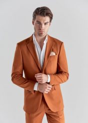PAKO LORENTE – Pomarańczowa marynarka garniturowa P22SF-3G-021-P-S. Brązowe garnitury męskie Pako Lorente, s, bez wzorów, z elastanu. Za 699.99 zł.