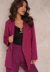 Ciemnofioletowa Marynarka Oversize Niezapinana Charme. Fioletowe marynarki i żakiety damskie Renee, bez wzorów, z materiału, bez kołnierzyka, bez ramiączek. Za 119.99 zł.