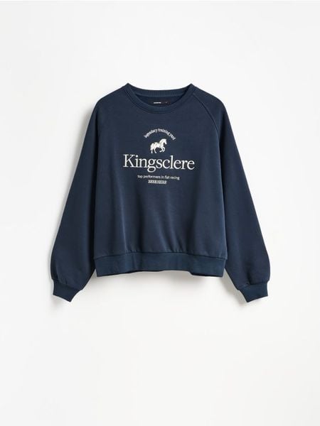 Bluza z haftem - granatowy. Niebieskie bluzy damskie Reserved, l, bez wzorów, z bawełny, bez ramiączek, bez kaptura. Za 99.99 zł.