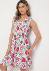 Różowa Kwiatowa Sukienka z Bawełną i Kopertowy Dekoltem Lumolisse. Czerwone sukienki damskie Born2be, na co dzień, l, bez wzorów, z bawełny, eleganckie, bez kołnierzyka, bez ramiączek, mini, kopertowe. Za 44.99 zł.