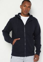 Granatowa Bluza z Kapturem i Suwakiem Azadah. Niebieskie bluzy męskie Born2be, m, bez wzorów, z dresówki, z kapturem. Za 84.99 zł.