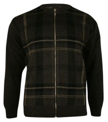 Sweter na Zamek, Brązowy Męski Rozpinany ze Stójką, Dziergany, Wzór Geometryczny -KINGS. Brązowe swetry męskie Kings, l, bez wzorów, z bawełny, bez kołnierzyka, bez ramiączek. Za 247.00 zł.
