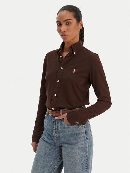 Polo Ralph Lauren Koszula 211924258501 Beżowy Slim Fit. Brązowe koszule damskie Polo Ralph Lauren, xxs, bez wzorów, z bawełny, bez kołnierzyka, bez ramiączek. Za 729.99 zł.