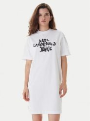 Karl Lagerfeld Jeans Sukienka codzienna B1W13043 Biały Regular Fit. Białe sukienki damskie Karl Lagerfeld Jeans, na co dzień, m, bez wzorów, z bawełny, bez kołnierzyka, bez ramiączek, proste. Za 439.99 zł.
