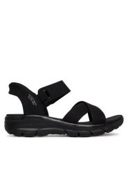 Skechers Sandały 163534/BBK Czarny. Czarne sandały damskie Skechers, bez wzorów, ze skóry, bez obcasa, na płaskiej podeszwie, bez zapięcia. Za 319.99 zł.