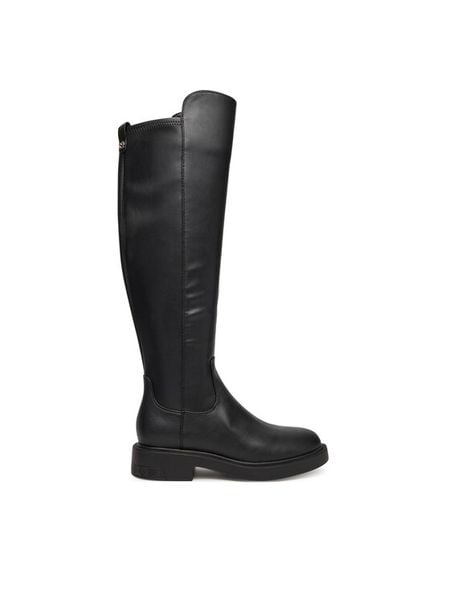 Guess Muszkieterki FLFFYZ ELE11 Czarny. Czarne kozaki damskie Guess, z aplikacjami, ze skóry, bez obcasa, na płaskiej podeszwie, bez zapięcia. Za 519.99 zł.