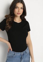 Czarny Klasyczny T-shirt z Bawełny Olinisea. Czarne t-shirty damskie Born2be, m, bez wzorów, z bawełny, klasyczne, bez kołnierzyka, bez ramiączek. Za 34.99 zł.
