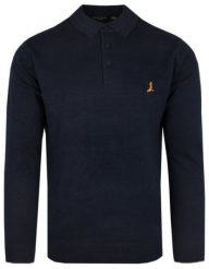 Dzianinowy Lekki Sweter w Stylu Longsleeve Polo – Brave Soul - Granatowy. Niebieskie swetry męskie Brave Soul, na jesień, m, bez wzorów, z bawełny, bez kołnierzyka, bez ramiączek. Za 99.00 zł.