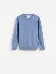 Sweter z wełny merino - niebieski. Niebieskie swetry męskie Reserved, l, bez wzorów, z wełny, bez kołnierzyka, bez ramiączek. Za 199.99 zł.