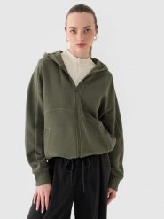 4F Bluza dresowa rozpinana z kapturem damska - oliwkowa/khaki XS. Brązowe bluzy damskie 4F, xs, bez wzorów, z bawełny, klasyczne, bez ramiączek, z kapturem. W wyprzedaży za 79.99 zł.