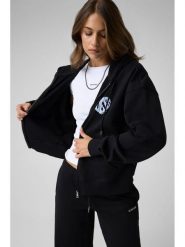 Guess Jeans Bluza 184165 Czarny Classic Fit. Czarne bluzy damskie Guess Jeans, xl, z aplikacjami, z jeansu, bez ramiączek, bez kaptura. Za 389.99 zł.