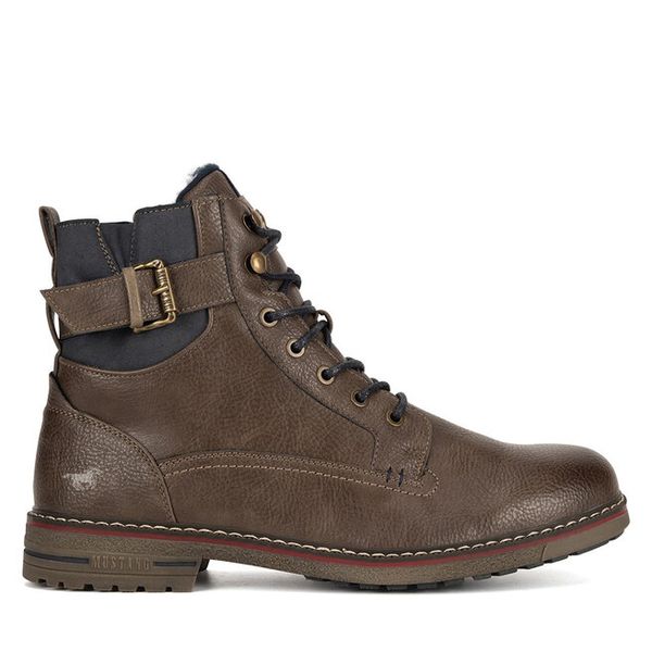 Trzewiki Mustang. Brązowe botki męskie Mustang, bez wzorów, bez obcasa, bez zapięcia. Za 259.99 zł.