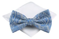 Mucha Męska z Poszetką - Chattier - Popiel z Niebieskim. Niebieskie krawaty i muchy Chattier, bez wzorów, eleganckie. Za 59.00 zł.