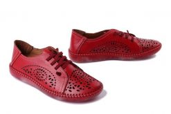 MANITU 840133-04 rot, półbuty damskie. Czerwone półbuty damskie Manitu, na lato, w ażurowe wzory, ze skóry, bez obcasa, bez zapięcia. Za 271.92 zł.